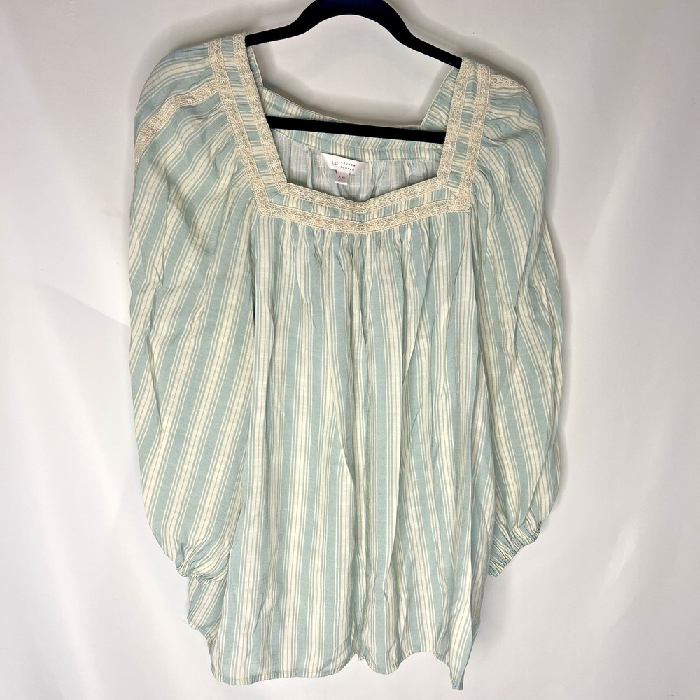 Lauren Conrad LC Shirt Women's XXL 3/4 Sleeve Striped Square Neck Rayon blend